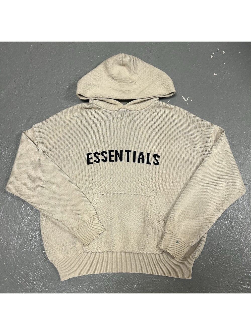 AUTHENTIC Essentials Fear of God Knit Hoodie Chunky Thick Cream Pullover Size L